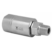 Single-passage rotating joint for transferring air from a stationary supply line into rotating machinery. Constructed of nickel-plated C38500 brass with a 1/4 in stationary port. Maximum operating speed of 30 RPM. Suitable for low-speed rotary applications such as indexing tables, reels, or air-actuated clutches