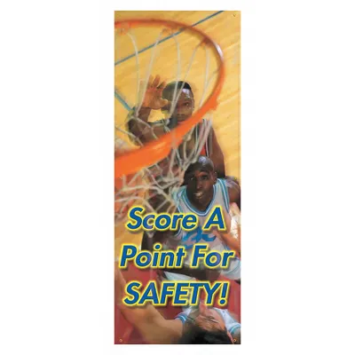 ACCUFORM Safety Banner: Poly Sheeting, 74 in x 28 in Nominal Sign Size, Indoor/Outdoor - Score A Point For Safety! Banners