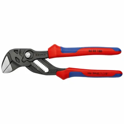 KNIPEX Pliers Wrenches,7 1/4": Flat, Push Button, 1 1/2 in Max Jaw Opening, 7 1/8 in Overall Lg - Flat-Jaw Tongue & Groove Pliers
