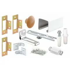This top-mounted hanging door track kit supports doors up to 30 lb. The track measures 17-3/4 in width and 3/4 in height. Suitable for light-duty sliding door applications in residential or light commercial settings.