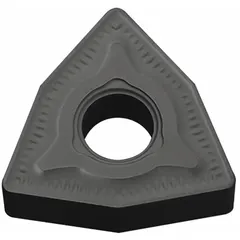 CVD carbide grade for wear resistance and edge strength. Suitable for medium to rough turning, facing, and profiling on steel and cast iron. Trigon (W) shape for general-purpose machining.