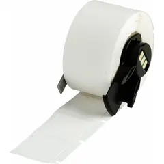 Nylon wraparound label, black on white, measuring 1 in x 1 in. Designed for wire gauges 12 AWG to 10 AWG. Compatible with M610 printer series and requires M61-R4310 ribbon. Used for identifying wires in control panels, electrical cabinets, and maintenance applications.