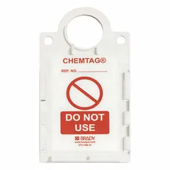 Polyester safety tag holder in rectangular shape, 11 1/4 in high by 6 in wide. Suitable for indoor and outdoor use with English text. Includes 10 holders; not laminated. Used to display safety tags in industrial environments for lockout/tagout programs and hazard communication.