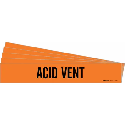 BRADY Pipe Marker: Acid Vent, Orange, Black, Fits 2 1/2 to 7 7/8 in Pipe O.D. - Acid Vent Adhesive Pipe Markers