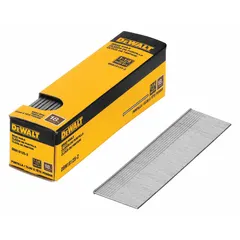 Collated brad nails for trim, finishing, and pin nailing applications. Each nail is 1-1/4" long, made of steel with a vinyl coating, flat and smooth with a chisel point. Supplied in a 2500-piece pack.