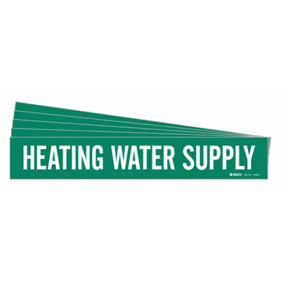BRADY Pipe Marker: Heating Water Supply, Green, White, Fits 2 1/2 to 7 7/8 in Pipe O.D. - Heating Water Supply Adhesive Pipe Markers