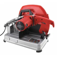 Benchtop cut-off machine with 14-inch blade diameter and 3,900 RPM maximum blade speed. Operates on 120V AC at 15 amps. Suitable for cutting metal, pipe, and structural materials in fabrication and maintenance settings.