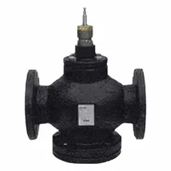 This 2-way normally closed globe valve features a cast iron body and stainless steel stem, with a CV flow rating of 160 and 4-inch flanged connections. It is used for regulating hot or chilled water in commercial HVAC and industrial water systems, particularly in heating and cooling coil applications requiring high flow capacity.