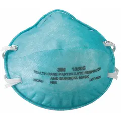 The 3M 1860S is an N95 surgical respirator with FDA approval for surgical use. It features a molded design, metal nose clip, and dual non-adjustable headstraps. This size S mask has a standard face seal and ASTM splash rating Level 1. Suitable for healthcare settings requiring fluid resistance and respiratory protection.