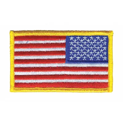 HEROS PRIDE Embroidered Patch: Reverse/U.S. Flag, 3 3/8 in x 2 in, Gold, Plastic, Sew-On - Embroidered Emblems