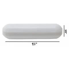 Octagonal stir bar for laboratory mixing of liquids in beakers or flasks. Made of Alnico for strong magnetic coupling. Autoclavable for sterile environments. White color. Dimensions: 38.1 mm length, 9.5 mm diameter.