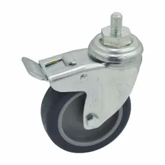 Swivel caster with face brake and stem mounting, compatible with Drive Medical equipment (MPN P750). Silver frame. Used on healthcare beds and medical equipment requiring secure positioning and mobility.