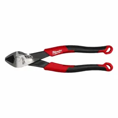 Angled, tapered flush-cut pliers with 3/4 in jaw length and 1 1/4 in jaw width. Overall length 8 in. Designed for cutting non-metallic sheathed cable in electrical applications.
