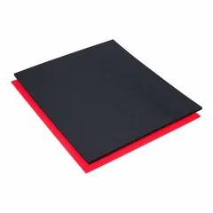 Foam insert for tool storage, measuring 16-5/8 inches wide by 22-1/4 inches long. Features a single compartment and is made of black and red foam. Used to organize and protect tools in toolboxes or drawers, reducing movement and damage during transport.