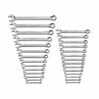 This 28-piece metric combination wrench set features 6-point openings and a 15° offset angle for improved access to fasteners in confined spaces. The wrenches are made of alloy steel with a chrome finish. Typical applications include tightening and loosening metric hex bolts and nuts in automotive repair, industrial maintenance, and mechanical assembly