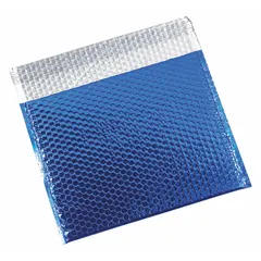 Blue bubble mailers with usable width of 13 3/4 in and usable length of 11 in, outside length of 11 in. Includes tear strip for easy opening. Sold in a 48-pack. Suitable for shipping fragile items such as electronics, jewelry, or documents.