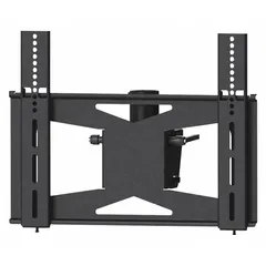 This steel ceiling mount supports flat-panel screens from 27 to 42 inches with a maximum load of 100 lb. It features a black powder-coated finish and includes mounting hardware. The mount provides tilting adjustment with 0° swivel, suitable for ceiling installations in commercial or home environments.
