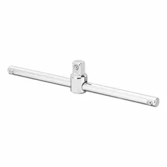 This sliding T-style breaker bar features a 1/4 in drive and 4 1/2 in length, constructed from alloy steel with a chrome finish. The smooth grip and sliding T-style design provide adjustable leverage for breaking loose fasteners in confined spaces. Suitable for automotive, industrial, and mechanical applications.