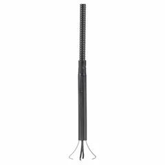 Illuminated mechanical-claw pickup tool with four jaws and 1-inch jaw capacity. Features a fixed shaft with spring plunger mechanism and flexible design. Constructed from metal and plastic. Used for retrieving dropped parts, fasteners, and debris in confined or hard-to-reach spaces.