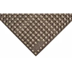 This 39 in x 29 in black nitrile rubber drainage mat features a raised-ring surface and is 7/8 in thick. The antimicrobial material helps inhibit microbial growth. Suitable for wet or greasy areas where standing workers need fatigue reduction and slip resistance.