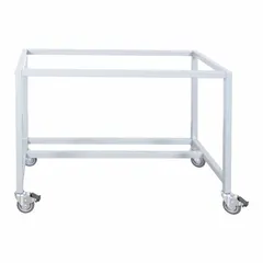 Stationary base stand constructed from powder-coated steel. Overall width 48 in, overall height 32 in. Provides stable support for fume hood workstations in laboratory or industrial settings.