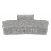 Clip-on wheel weight made of coated zinc for balancing passenger car wheels with aluminum rims. Attaches via clip-on mechanism and is designed for IAW-style balancing. Helps reduce vibration and tire wear during operation