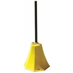 This portable sign post with octagon bases is suited for temporary traffic control, parking guidance, or event signage. The yellow post measures 8 ft 2 in x 1-9/10 in x 2 in, with a 22 in yellow sign base. It has no breakaway feature and no integrated wheels, providing stable placement without permanent installation.