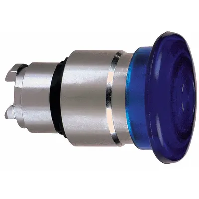 SCHNEIDER Mushroom Head Push Button: Blue, 22 mm Mounting Size, Metallic - Illuminated Mushroom-Head Push-Button Operators