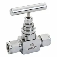 This HAM-LET H99 series needle valve is a 316 stainless steel straight-body inline valve with Let-Lok connections on both ends. It features a screw-in bonnet and non-rotating stem for precise flow control and shut-off of liquid media. The metal tee handle provides easy operation. Complies with ISO 15848-1 for fugitive emissions