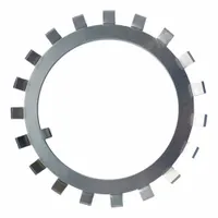 Steel bearing lock washer with 19 tabs, 0.062 in thickness, inch design. Compatible with AN00 lock nuts and 1300 series bearings. Used to secure bearings on shafts in rotating equipment