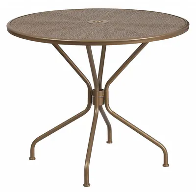 FLASH FURNITURE Round Top Patio Table, Gold, 35 1/4 in Dia, 28 3/4 in Ht - Round Top Patio Tables