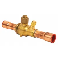 This sweat connection ball valve is designed for refrigeration and HVAC systems, providing reliable shut-off for refrigerant flow control. It features a 0.9 in port size with female sweat connections for brazed installation on copper lines. Rated for -40°F to 302°F and 900 psi, it is suitable for use in commercial and industrial cooling circuits