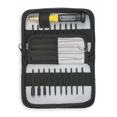 This 28-piece kit includes 19 alloy steel bits with single-end tips, providing 20 total tips. It is suited for precision tasks such as electronics repair, small appliance maintenance, and fine assembly work. The set comes in a molded case for organized storage.