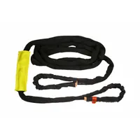 Heavy duty nylon tow strap with 20 ft overall length and eye attachment style. Suitable for vehicle recovery and towing in industrial, construction, and off-road applications. Color: Tan