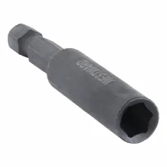 Impact-rated bit holder with 1/4-inch hex compatible bit shank. Magnetic tip retains hex-shank bits during high-torque fastening. Used with impact drivers in assembly, maintenance, and construction applications.