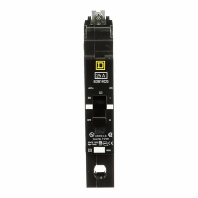 SQUARE D Miniature Circuit Breaker: 25 A, 277V AC, Single Phase, 18kA at 120/240V AC - EDB & EGB Series, Bolt-On Square D Miniature Circuit Breakers