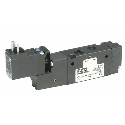 Parker Solenoid Air Control Valve: B8, Four-Way / Two-Position, Single Solenoid - Parker B Series Solenoid-Operated Inline Valves