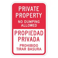 Aluminum sign with mounting holes for permanent installation. Features High Intensity Prismatic (HIP) retroreflective grade for nighttime visibility. Suitable for posting private property boundaries and deterring unauthorized dumping on fences, gates, or posts