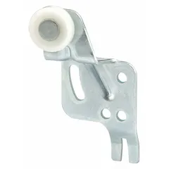 This PRIME-LINE hanging door roller measures 2 7/8 inches in length and 3 13/16 inches in width, with a maximum weight capacity of 40 pounds. It is designed for use in sliding door applications, commonly found in industrial and commercial settings. Sold as a single roller.