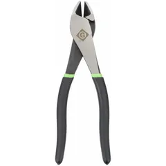 Manual flush-cut diagonal-cutting pliers with straight, oval jaw design. Jaw length 3/4 in, jaw width 1 1/4 in. Rated for cutting ACSR cable. Suitable for electrical and utility cutting applications.