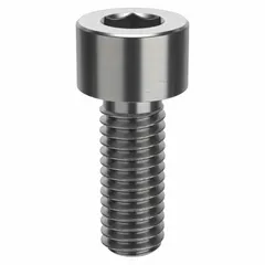 Inch-system standard socket head cap screw with 3/8"-16 thread, 1" length, and 3/8" hex drive. Made from plain 18-8 stainless steel for corrosion resistance. Right-hand thread. Used in machinery, equipment, and structural assemblies requiring flush-mount fastening.