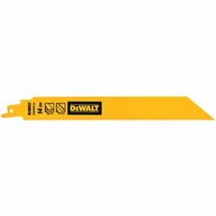 Bi-metal reciprocating saw blade for cutting thin metal. 9-inch length, 14 teeth per inch, 1-inch blade thickness. Pack of 5. Suitable for straight cuts in sheet metal and thin-gauge materials.