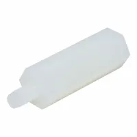 This hex standoff features male and female threads for spacing and mounting between panels or components. Made from plain 6/6 Nylon, it provides electrical insulation and vibration dampening. The hex shape allows wrench installation. Thread size M3x0.50, length 10 mm