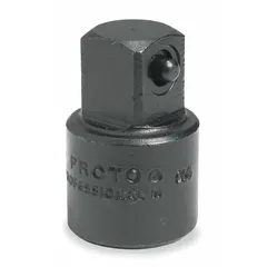 This impact socket adapter converts a 1/2" square drive tool to accept 3/8" drive sockets. The black oxide finish provides corrosion resistance. It is used in automotive repair, industrial maintenance, and assembly applications where impact tools are employed.