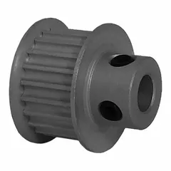 Fixed-bore timing pulley with hub for GT timing belt sections. Features a modified curvilinear tooth profile and clear anodized finish. Designed for 9 mm belt width. Suitable for power transmission systems requiring synchronous motion in industrial machinery and automation equipment.