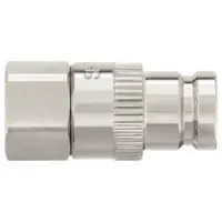 This PARKER 71 Series hydraulic quick-connect coupling plug features a high-pressure stainless steel body and a fluorocarbon seal. With a 1/4 in coupling size, it is designed for use in hydraulic systems requiring leak-free connections in applications such as mobile equipment, machine tools, and fluid power systems