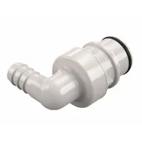Quick Connection Coupling: 90° Elbow, 3/8 in ID Size, Quick-Disconnect Coupler x Barbed, Polysulfone (MPN HFCD23635)