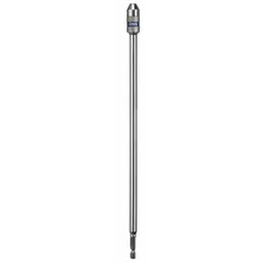This extended-reach bit holder is designed for power tools and accepts 1/4-inch hex-shank bits. The magnetic tip provides secure bit retention during use. Suitable for general construction, woodworking, and assembly tasks where standard bit holders cannot reach.