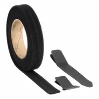 This cut-to-length cinch strap kit includes 15 feet of 1-inch-wide black loop strap, 10 D-ring tips, and 10 hook tips for custom fastening. Used for bundling cables, hoses, or equipment in maintenance and material handling applications