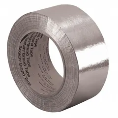 Aluminum foil tape with silicone adhesive for indoor/outdoor use. Suitable for sealing, splicing, and repairing ducts, pipes, and metal surfaces in HVAC and insulation applications. Rated for temperatures as low as -65°F. Silver color, 7.3 mil thickness.
